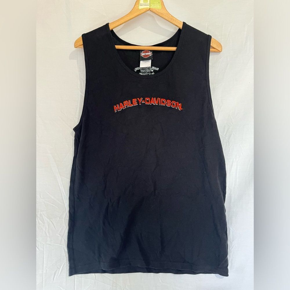 Harley Davidson motorcycles woman’s size xl black tank with embroidered wording